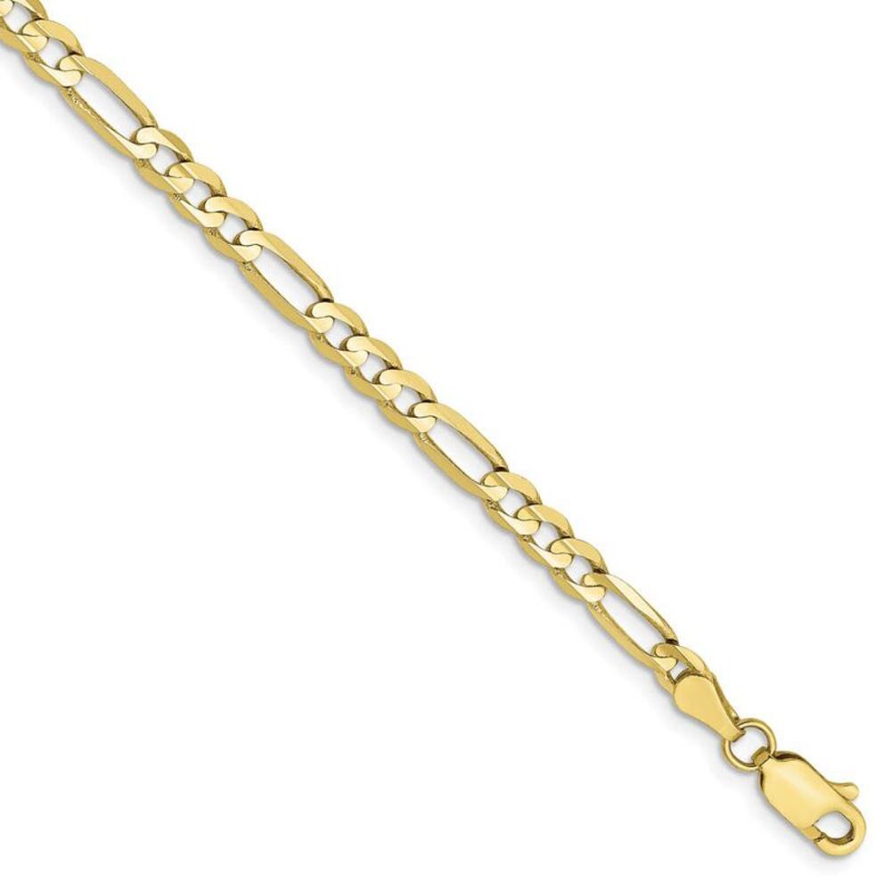 4mm, 10k Yellow Gold, Concave Figaro Chain Bracelet, 8 Inch